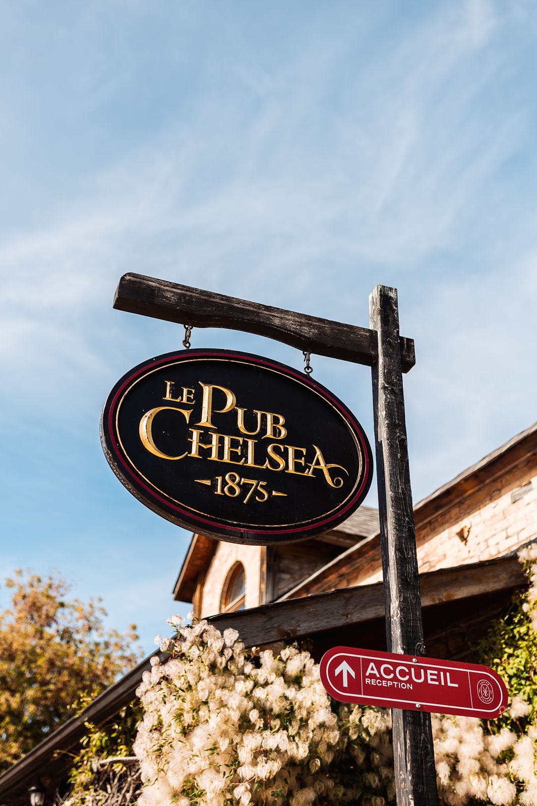 Chelsea Pub wedding venue sign in Chelsea Quebec