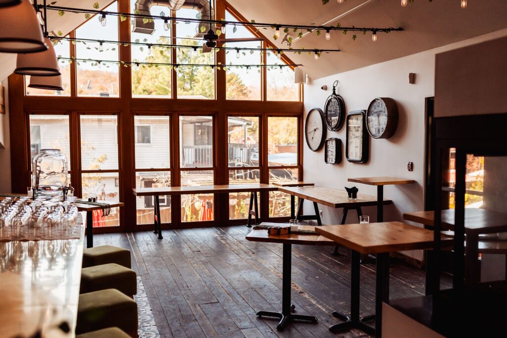 Interior reception space at Chelsea Pub wedding venue in Chelsea Quebec