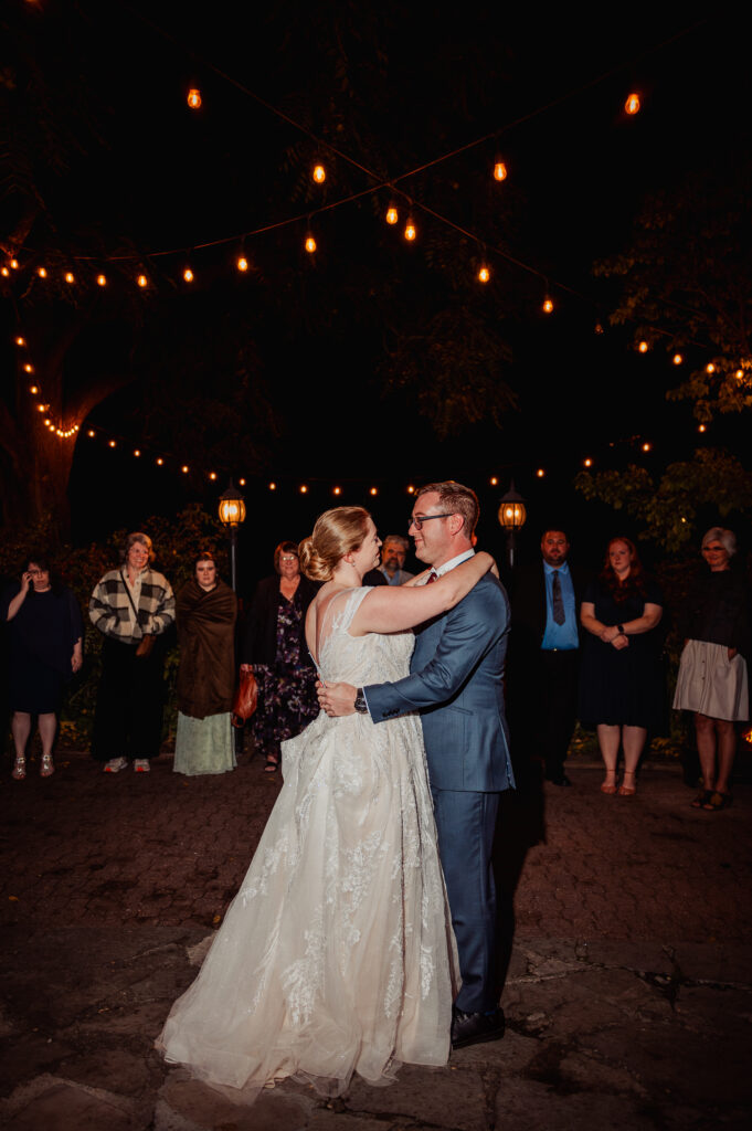 bride and groom dancing at their Strathmere Farmhouse Wedding